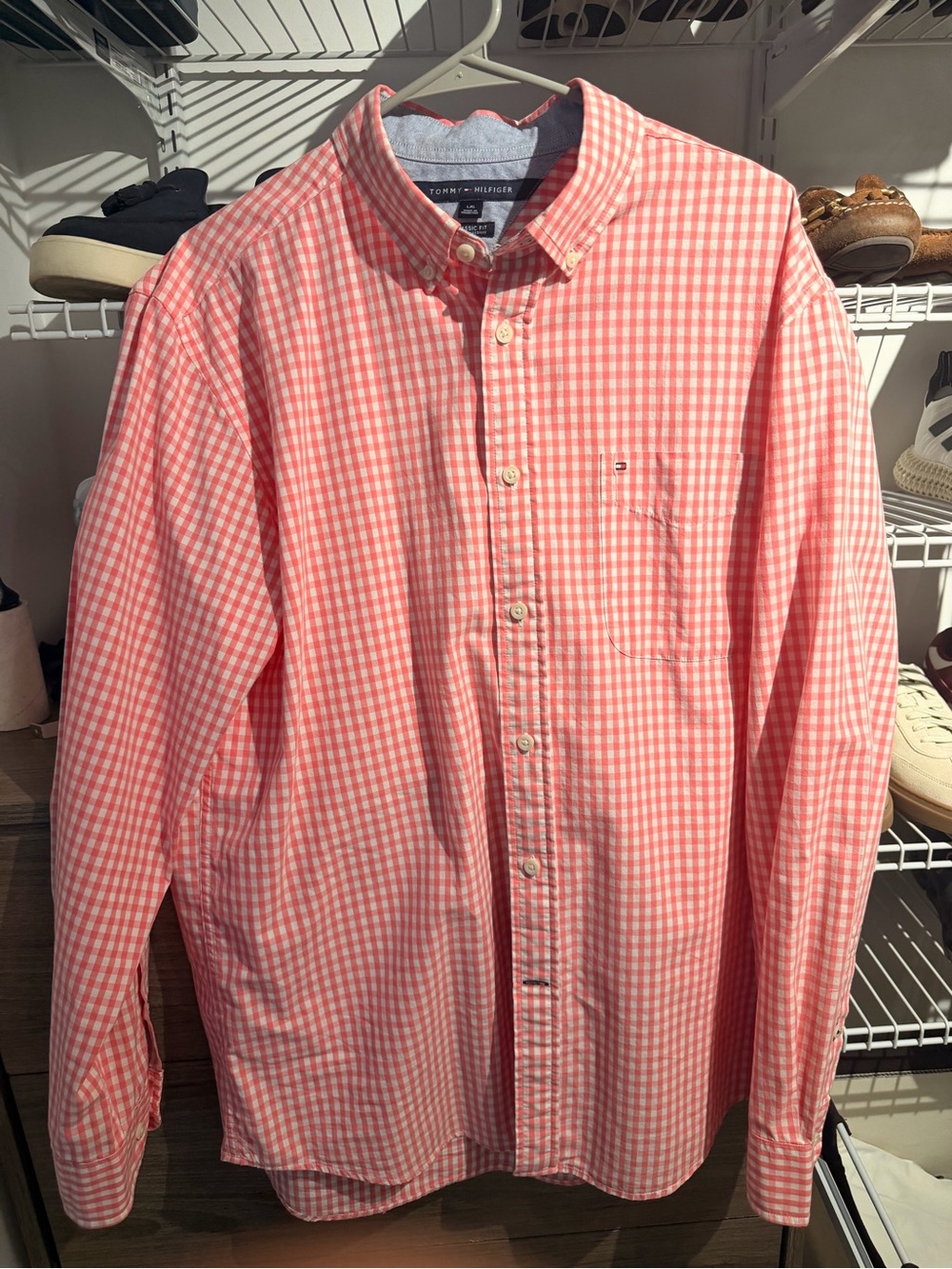 Tommy Hilfiger Men's Coral Pink Gingham Button-Down Shirt